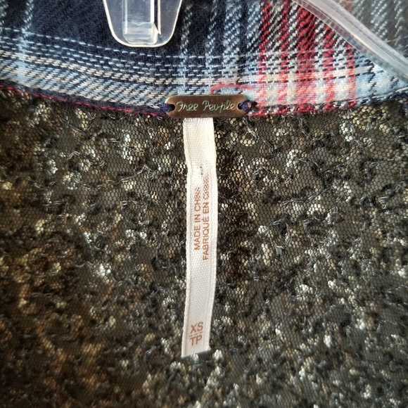 Free People Little Bit Of Sugar Top Plaid Sequin - Picture 4 of 7